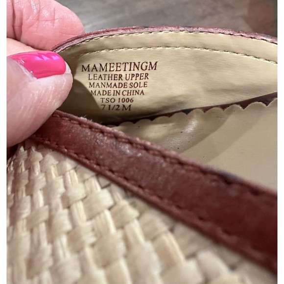 Anne Klein Women 7. 5M Straw Weave Open Toe Ankle Strap Heels Maroon Leather‎ - Picture 9 of 9